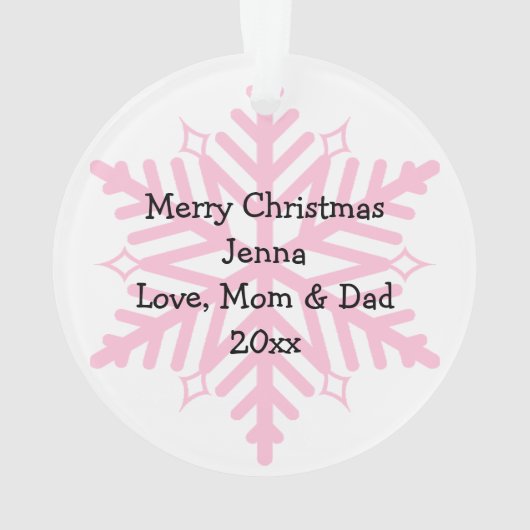 Roze vlinder op een sneeuwvlok Kerstmis Ornament (achterkant)