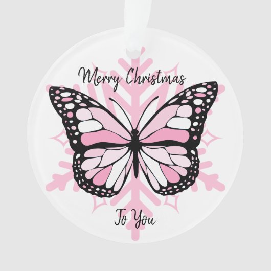 Roze vlinder op een sneeuwvlok Kerstmis Ornament (voorkant)