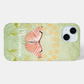 Roze vlinder op groene Floral Achtergrond Case-Mate iPhone Case (Achterkant (horizontaal))