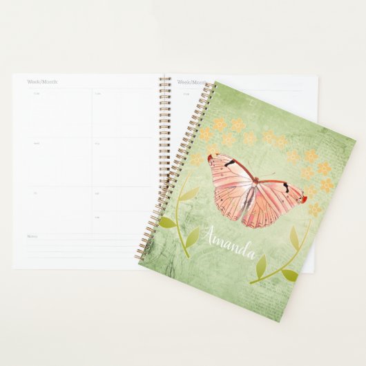 Roze vlinder op groene Floral Achtergrond Planner (Display)