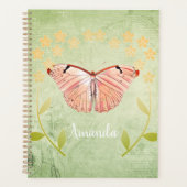 Roze vlinder op groene Floral Achtergrond Planner (Voorkant)