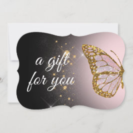 roze vlinder op zwarte achtergrond cadeaukaart kaart