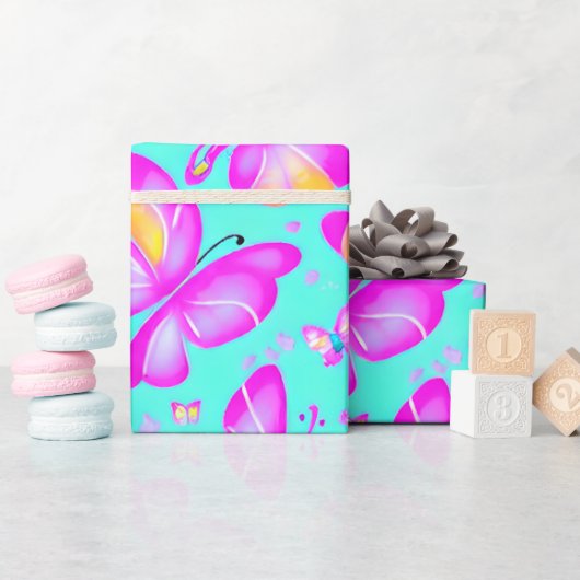 Roze Vlinder Pastel Natuur inpakpapier (Baby Shower)