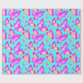 Roze Vlinder Pastel Natuur inpakpapier (Vlak)