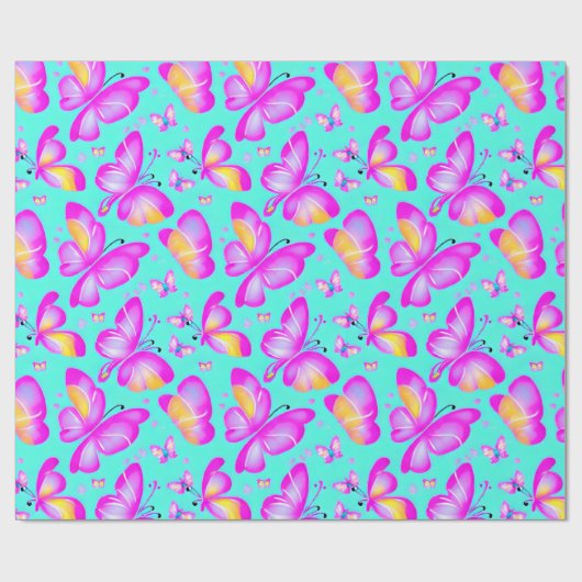 Roze Vlinder Pastel Natuur inpakpapier (Vlak)