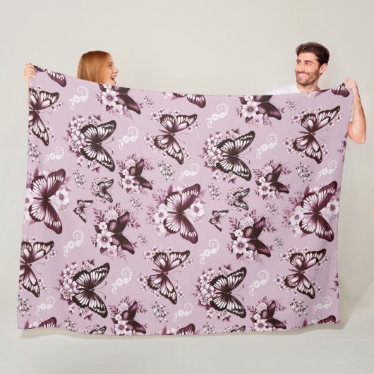 Roze Vlinder Patroon Fleece Deken (In situ)