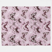 Roze Vlinder Patroon Fleece Deken (Voorkant (Horizontaal))