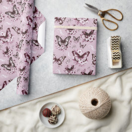 Roze Vlinder Patroon Geschenk Cadeaupapier