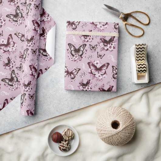 Roze Vlinder Patroon Geschenk Cadeaupapier (Crafts)
