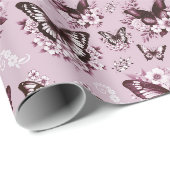 Roze Vlinder Patroon Geschenk Cadeaupapier (Rol Hoek)