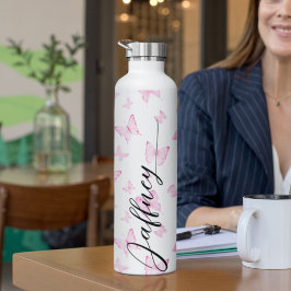 Roze Vlinder Patroon Gift Voor Bruidsmeisje Custom Waterfles