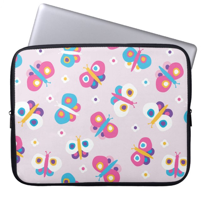Roze Vlinder patroon Laptop Sleeve (Voorkant)
