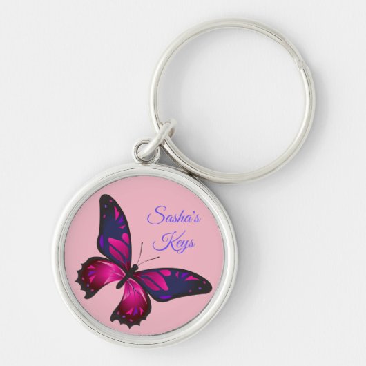 Roze vlinder *Personaliseren* Sleutelhanger (Voorkant)
