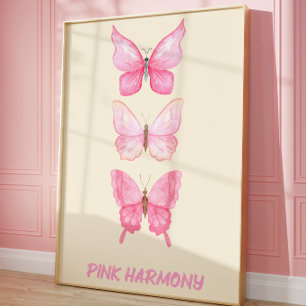 Roze Vlinder Poster Muurkunst   Zachte Vrouwelijkh