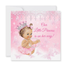Roze Vlinder Prinses Baby Shower bruine haren