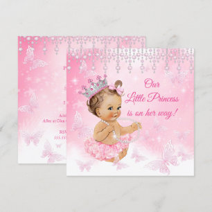 Roze Vlinder Prinses Baby Shower bruine haren Kaart