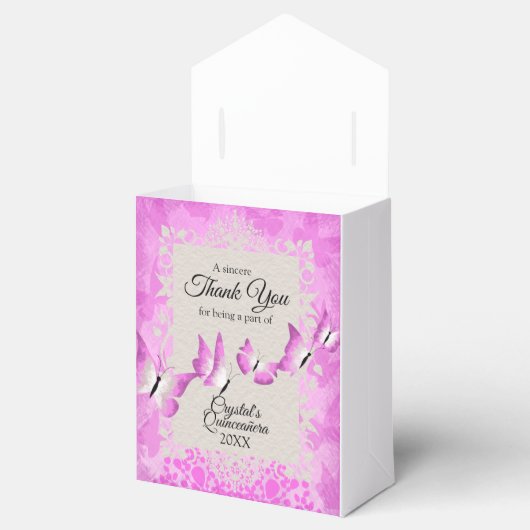 Roze vlinder Quinceanera Favor Box Bedankdoosjes (Geopend)