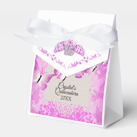 Roze vlinder Quinceanera Favor Box Bedankdoosjes (Voorkant Zijde)