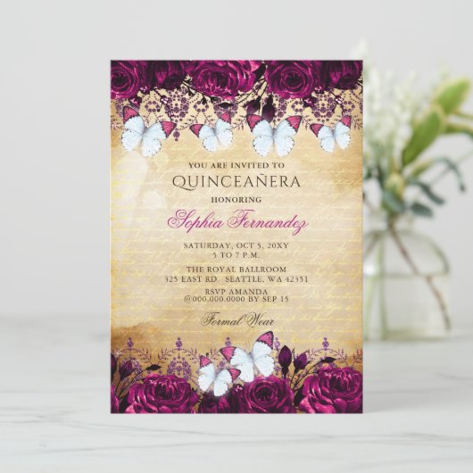  roze vlinder Quinceañera Kaart (Staand voorkant)