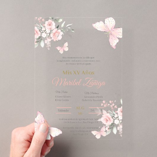 Roze vlinder Quinceanera uitnodiging (Insitu (Draagbaar))