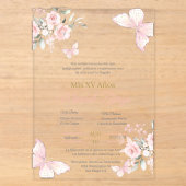 Roze vlinder Quinceanera uitnodiging (Voorkant)