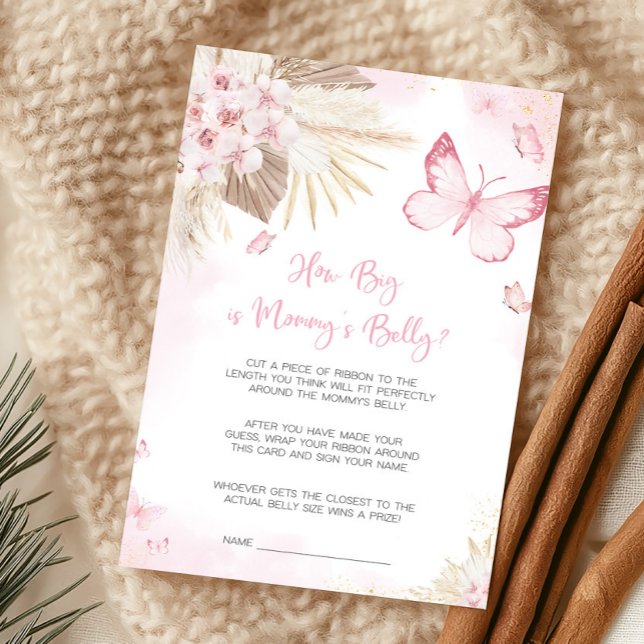Roze Vlinder Raad Hoe Groot Is Mamma's Buik Spel (Girl Butterfly Pampas Grass Baby Shower How Big Is Mommy's Belly Game)