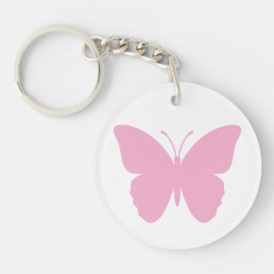 Roze Vlinder Ronde Enkelzijdig Sleutelhanger