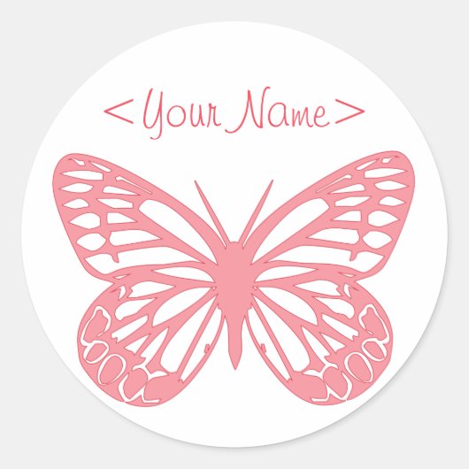 Roze vlinder ronde sticker (Voorkant)
