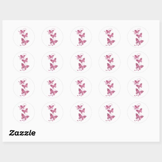 roze vlinder ronde sticker (Vel)