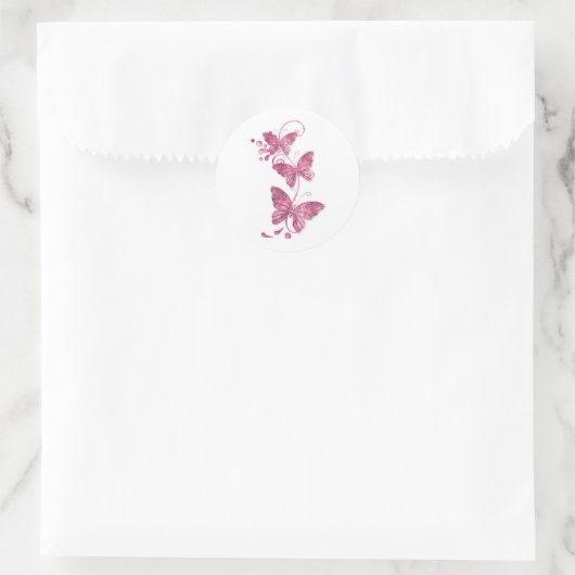 roze vlinder ronde sticker (Tas)