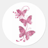 roze vlinder ronde sticker (Voorkant)