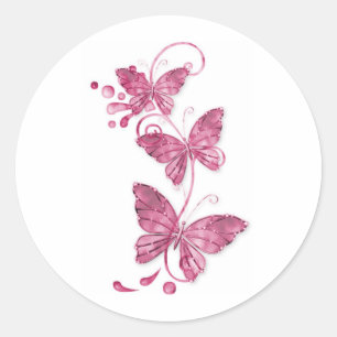 roze vlinder ronde sticker