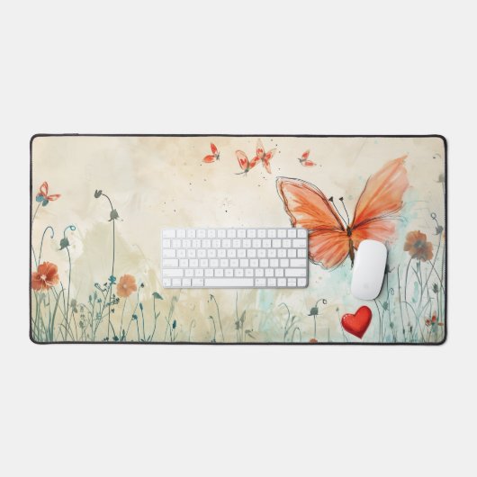 Roze Vlinder & Rood Hart Bureaumat (Keyboard & Muis)