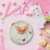 Roze Vlinder & Rood Hart Papieren Bordje (Feest)