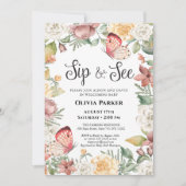 Roze Vlinder Roos Bloemen Baby Meisje SIP EN SEE Kaart (Voorkant)