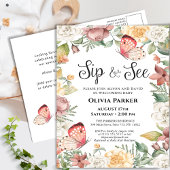 Roze Vlinder Roos Bloemen Baby Meisje SIP EN SEE Uitnodiging Briefkaart