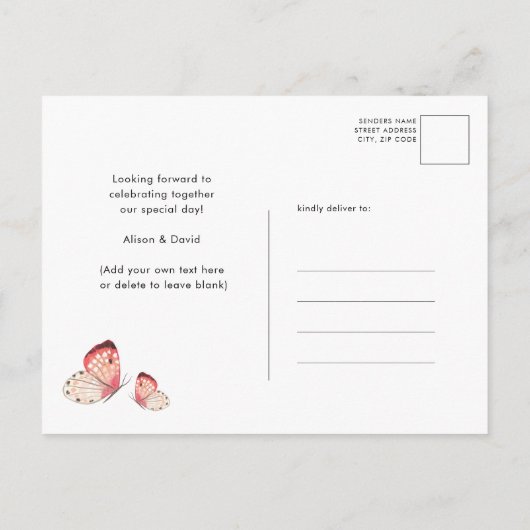 Roze Vlinder Roos Bloemen Baby Meisje SIP EN SEE Uitnodiging Briefkaart (Achterkant)