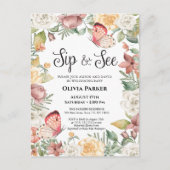 Roze Vlinder Roos Bloemen Baby Meisje SIP EN SEE Uitnodiging Briefkaart (Voorkant)