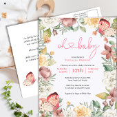 Roze Vlinder Roos Bloemen Groen Meisje Baby shower Uitnodiging Briefkaart