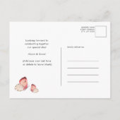 Roze Vlinder Roos Bloemen Groen Meisje Baby shower Uitnodiging Briefkaart (Achterkant)