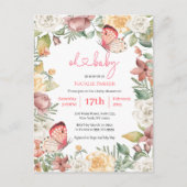 Roze Vlinder Roos Bloemen Groen Meisje Baby shower Uitnodiging Briefkaart (Voorkant)