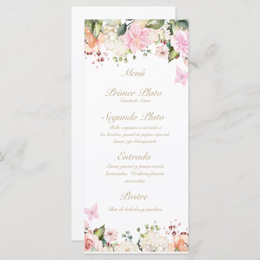 Roze vlinder roos boeket menu (Voorkant / Achterkant)