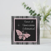 Roze Vlinder Roze Zwarte Quinceanera Kaart (Staand voorkant)