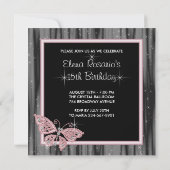 Roze Vlinder Roze Zwarte Quinceanera Kaart (Achterkant)