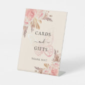 Roze vlinder rozen beige pampas cadeaubonnen teken reclamebord met voetstuk (Voorkant)