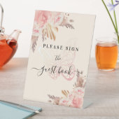 Roze vlinder rozen beige pampas gastenboek teken reclamebord met voetstuk (Insitu)