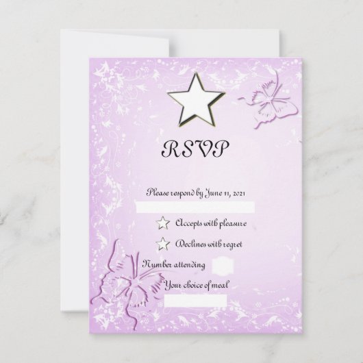 Roze vlinder RSVP kaartje (Voorkant)