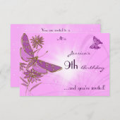 Roze Vlinder RSVP Uitnodigingskaart Kaart (Voorkant / Achterkant)
