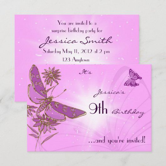 Roze Vlinder RSVP Uitnodigingskaart Kaart (Voorkant / Achterkant)