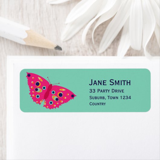 Roze vlinder schattig stijlvol etiket (Insitu)